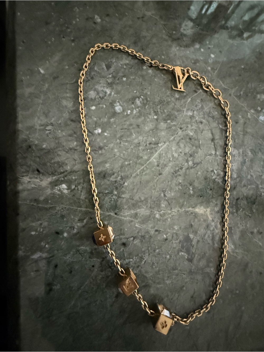 Louis Vuitton Gold Chain Necklace with Cube Charms
